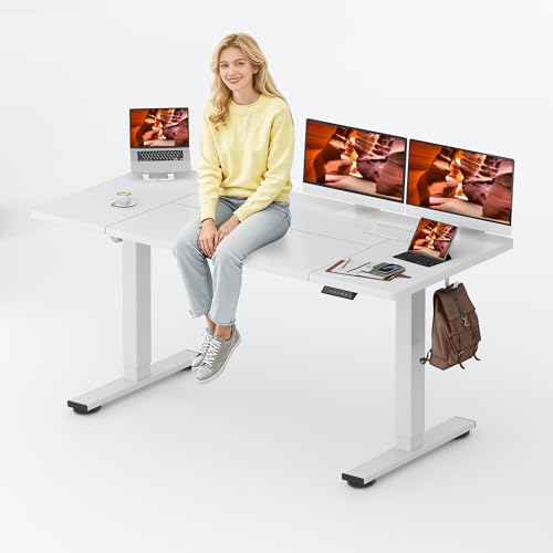 FitStand Standing Desk Large 71x31 Inches Height Adjustable Stand Up Desks with Cable Management Home Office Computer Desk with Cup Holder & Memory Preset White