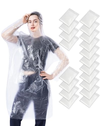 SmileLucky 50 piezas de chubasqueros desechables para adultos, ponchos impermeables con capucha, capas de lluvia para hombre y mujer, ideales para senderismo, ciclismo y emergencias