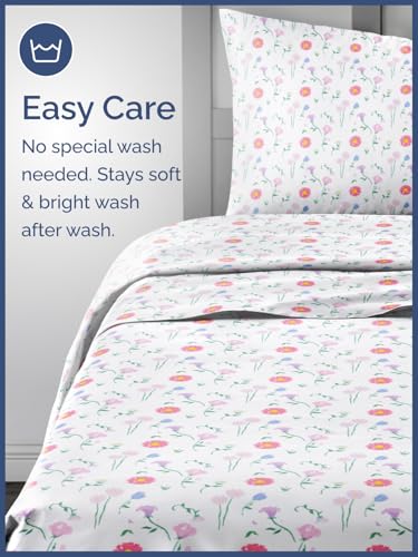 Image of Kids Queen Size Flowers Bed Sheets - 4 Piece Kids Flowers Sheet Set | Flowers Themed Bedding, Ultra-Soft, Cute & Cozy, Breathable & Machine Washable, Bed Set for Boys, Girls & Teens, Breathable