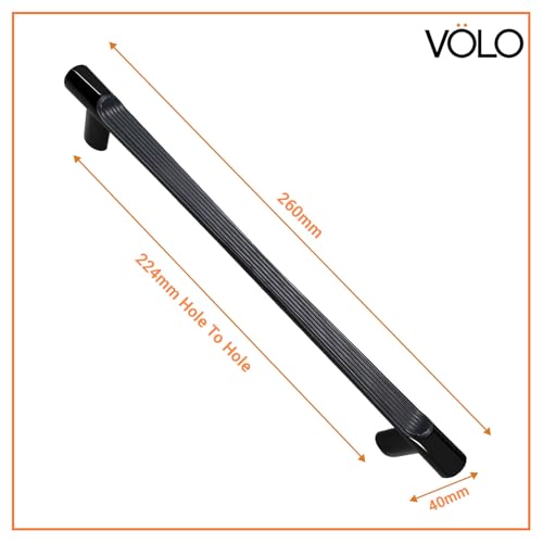 Image of VOLO Wardrobe Cabinet Handle - Sleek Pull Handle for Drawers, Wardrobes, Sliding Doors, and Cabinets in Kitchen, Bedroom, and Office (R-241) (2, Black, 224MM (10 Inch))