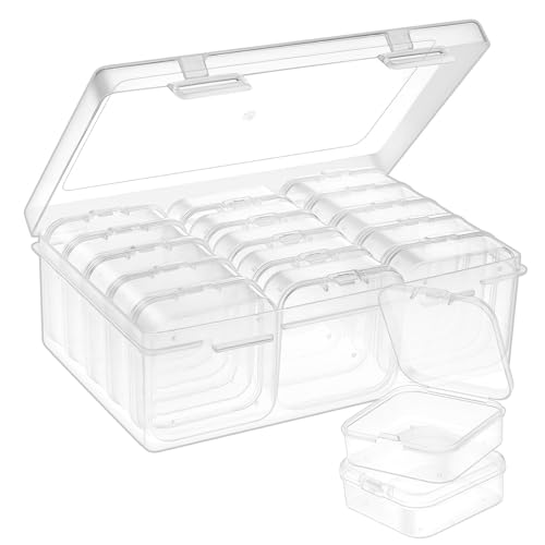 senylanhxy 16-Slot Clear Plastic Bead Organizer Box with Hinged Lids - Portable Craft Storage Container for Jewelry Making, DIY Crafts, Nail Art & Small Parts