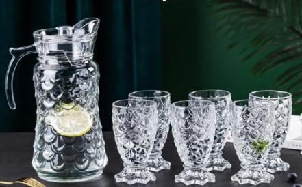 Image of Premium Water and Juice Glasses and Jug Set Combo [6 Piece Glass 300ML & 1 Piece Jug 1.6 Liter] Transparent Pitcher Set for Dining Table, Home & Restaurant,Party (MTS - 24)