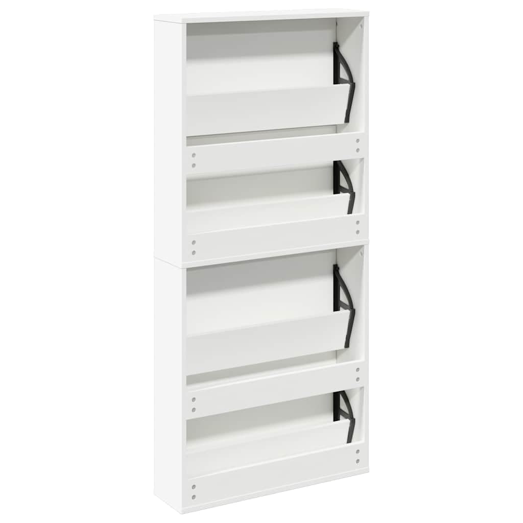 Mueble para zapatos de pared con espejo, 4 cajones inclinados, 134 cm, color blanco