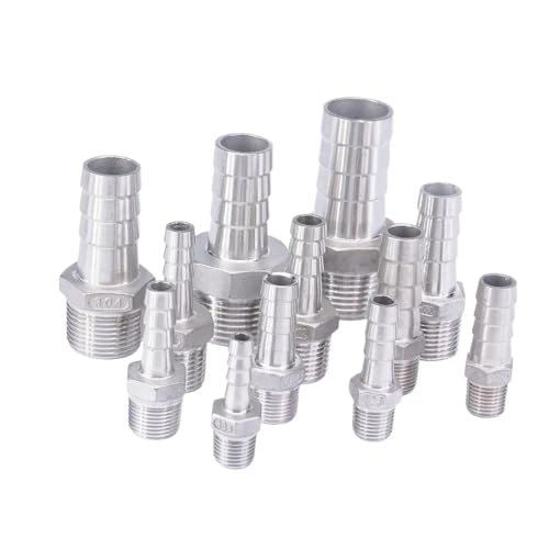 Conector de manguera de acero inoxidable 304 con púas de 1/8', 1/4', 3/8', 1/2', 3/4', 1' BSPT macho x 8/10/12/15/29/20 mm(Fit Tube ID 6mm,3/8')
