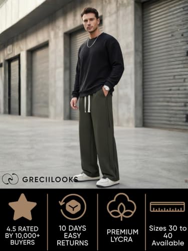 Image of GRECIILOOKS Korean Style Track Pants for Men - Loose Fit Lycra Cargo Joggers | Trendy Gym & Streetwear Bottoms with Utility Pockets (Available in Plus Size)