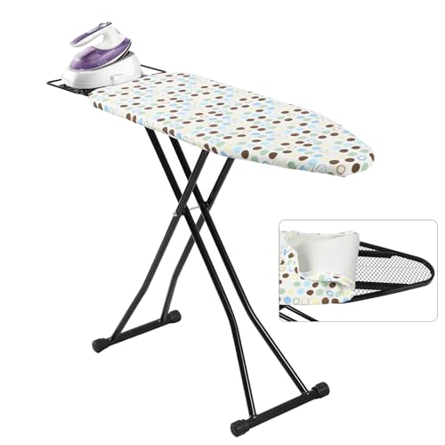 SUNDOY Folding Ironing Board with Adjustable Height, Metal Iron Rest, Safety Lock & Anti-Slip Feet – Sturdy and Space-Saving Ironing Table for Steam Generator Irons, Ironing area-90x31-CM