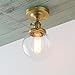 Permo Vintage Industrial Mini 5.9" Round Clear Glass Globe Semi Flush Mount Ceiling Light Fixture (Antique)