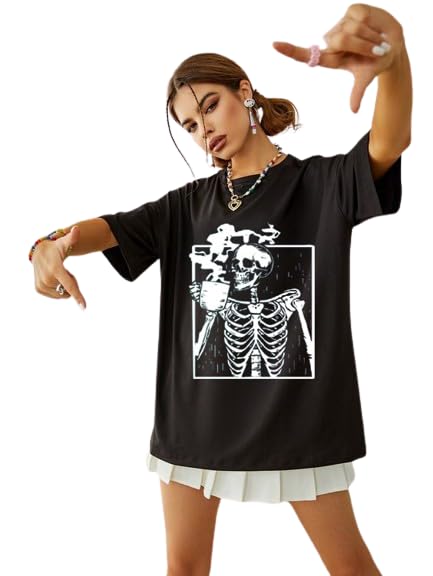 Buy Skull Print T-Shirt for Women, Oversized Short Sleeve, Cotton 