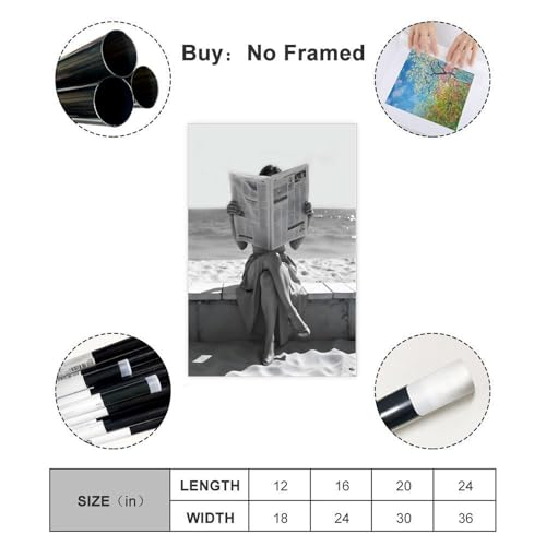 Toile rétro femme lisant journal impression monochrome premium 30x45cm - 2
