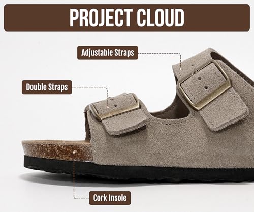 Image of Project Cloud 100% Genuine Leather Flat Sandals For Women 2026 Cork Footbed Womens Sandals with Memory Foam and arch support Vacation Essentials Slides for Women Footwear (Venita)