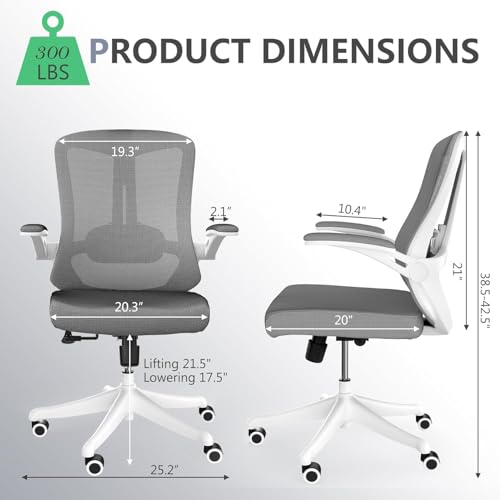 Image of Office Chair (08Grey, Chair) | 360 Swivel Adjustable Lumbar Support & Flip-Up Armrests capacity 300 lbs capacity