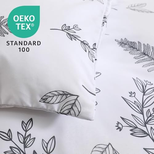 Image of MUXHOMO White King Comforter Set, Elegant Floral Print Bed in a Bag 7 Pieces, Ultra Soft & Breathable Reversible Botanical Pattern Bedding Set with Comforter, Sheets, Pillowcases, and Shams