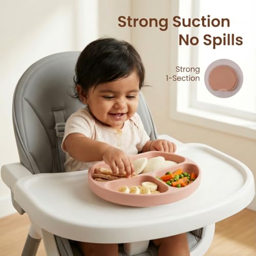 Image of a baby cherry - Suction Plates for Baby & Toddler | Silicone Plates for Babies | BPA Free | Divided Plate for Kids Self Feeding 6~24 Months Set of 2