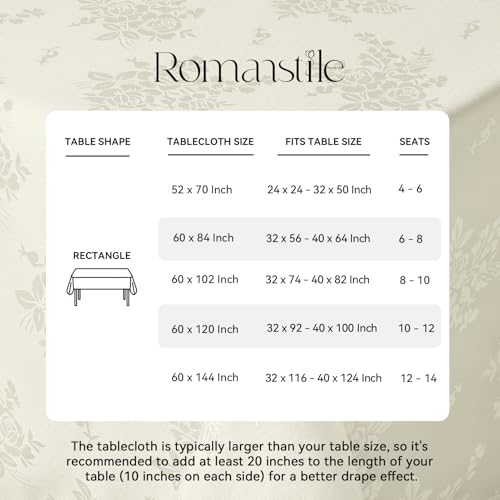 Romanstile Jacquard Rectangle Tablecloth, Waterproof Elegant Damask Rose Floral Pattern Table Cloth, Washable Decorative Polyester Table Cover for Kitchen/Dining/Parties - Ivory, 60 x 120 Inch by Romanstile - Image 6