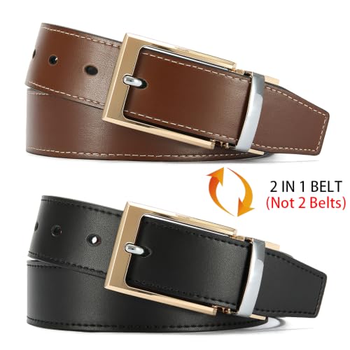 Image of DOOPAI Reversible Leather Belt for Men 1.25 inch - Dual Sided Dress and Casual Belt, Trim to Fit, 2 Styles in One Belt