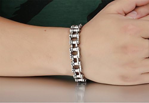 JewelryWe Mens Stainless Steel Punk Rock Mechanical Style Bicycle Biker Chain Bracelet List Wrist