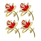EPIGEIST Anillos para Servilletas de San Valentín 4 Unidades Hebilla Decorativa Rosa Roja y Diamante Blanco Reutilizables para Banquetes Bodas y Hotel Accesorios para Mesa Elegante