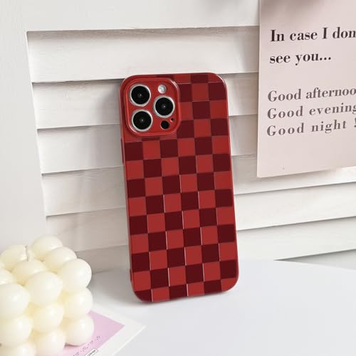 NITITOP Compatible with iPhone 15 Pro Max Case Cute Aesthetic Checkerboard Checkered Pattern for Women Girl Trendy Slim Fit TPU Silicone Shockproof Full Camera Protection Cover - Wine Red by NITITOP - Image 7