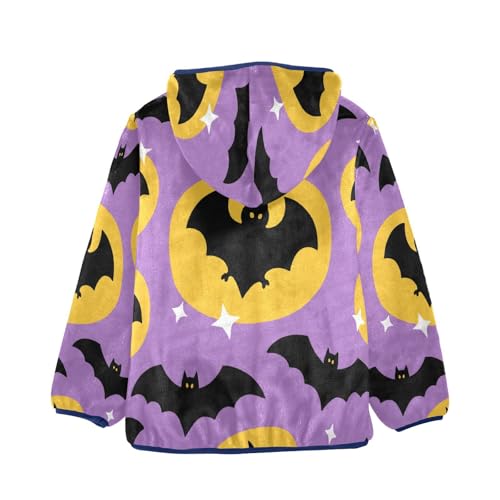 Bats Flying over Yellow Circles Toddler Fleece Jacket Girl Boys Hooded Fleece Jacket Coat Warm Outwear Zip-up 3-10T2