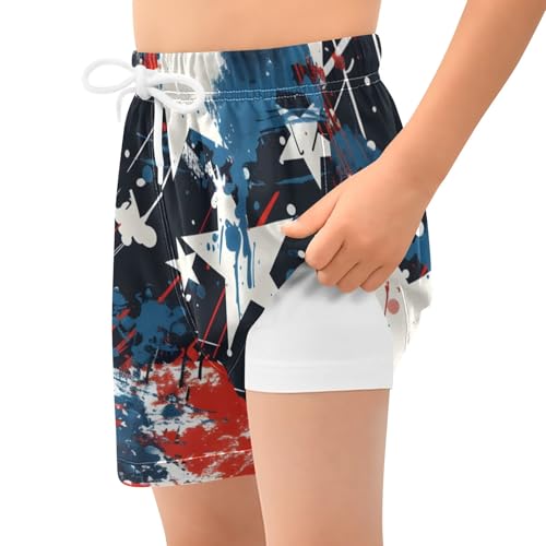 Bolaz Toddler Boys Swimwear Swim Trunks with Compression Liner 4T Grunge White Blue Stars2