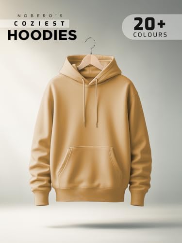 Image of NOBERO Oversized Solid Hooded Sweatshirt for Men | Oversized Hoodie for Men | Hooded Pullover | Cotton Rich Printed Hoodie 280 GSM Fleece