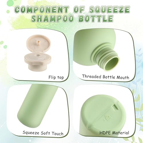 8.8 oz/260ml Plastic Travel Shampoo Bottle,9 Pack Green Empty Refillable Squeeze Bottles with Flip Cap,Lotion Container for Cream,Toiletries,Conditioner-Free Silicone Funnel2