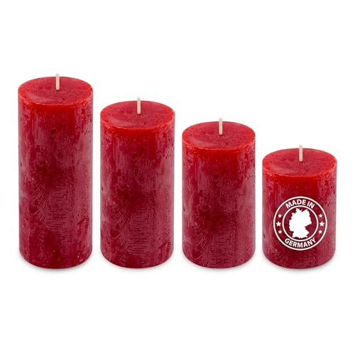 Adventskerzen 4er Set, 4 Stück, Rot Stumpenkerzen für Adventskranz,...
