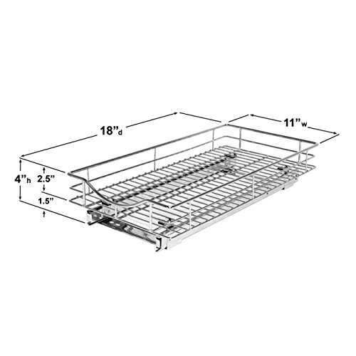 Lynk Professional® Pull Out Cabinet Organizer - Slide Out Pantry Shelves - Sliding Storage For Inside Kitchen Cabinet Or Under Sink - Roll Out Drawer For Pots, Pans - 11" Wide X 18" Deep - Chrome #TOP4