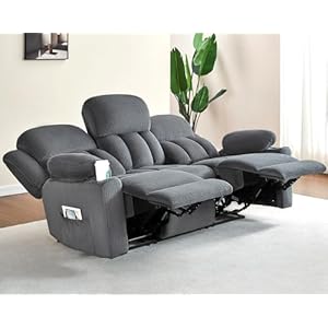VanAcc Recliner Couch, 3 Seater Sofa Recliner with Cup Holders for Living Room- 85 inch Comfy Couch with Dual Wingback Recliner, Grey Oversized Recliner
