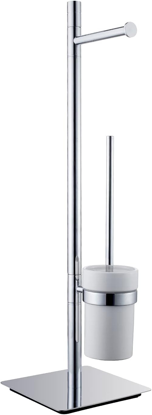 Portarotolo Carta Igienica MSV Bergamo - Acciaio Inox E Porta Scopino Vetro Bianco, Set 3 In 1 Per Bagno