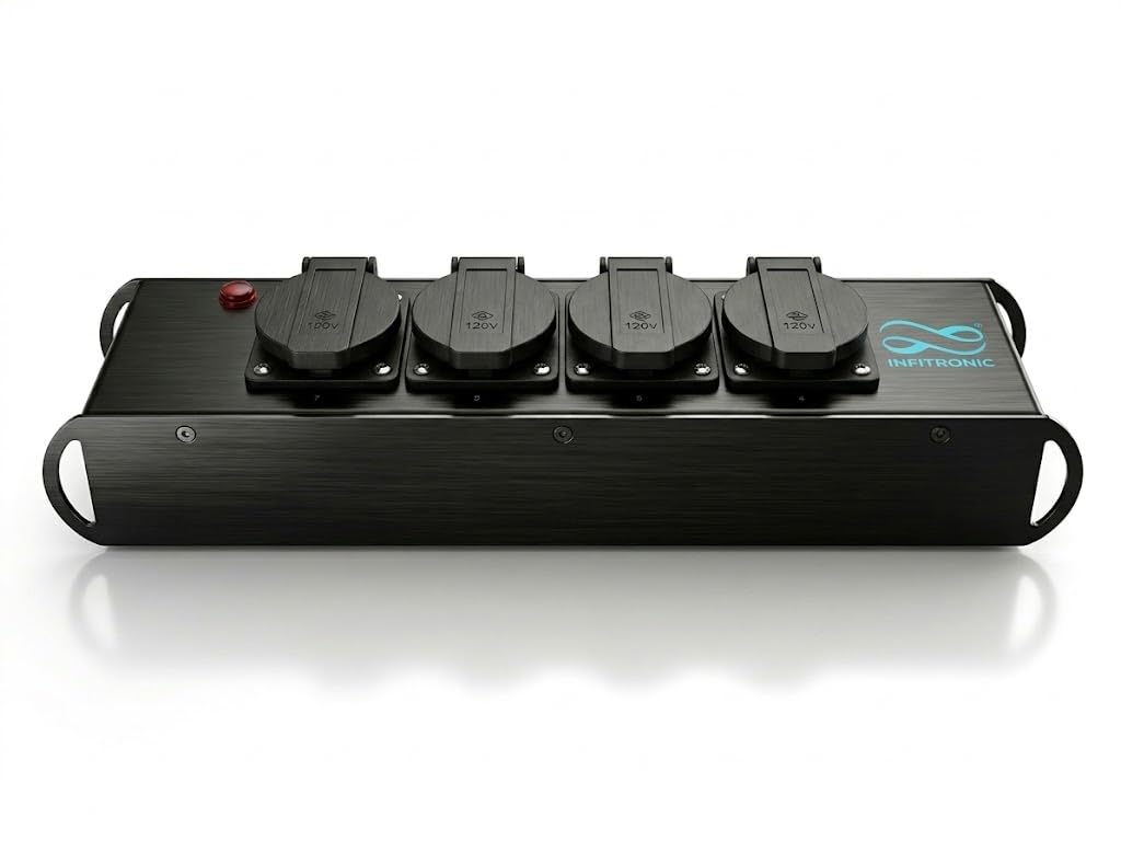Infitronic - INPT4 – Ciabatta elettrica con 4 prese Schuko Powertwist ON/uscita per palco o rig
