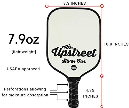 Upstreet Graphite Pickleball Paddle - Polypro Honeycomb Composite Core - Paddles Include Racket Cover (Silver) - Thumbnail 3