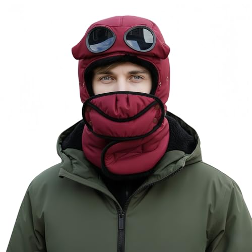 Winter 4-in-1 Fur Hat with Mask and Neckband, Burgundy