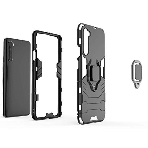 Image of Hybrid Armor Rugged Shell Back Case Cover 360 Rotating Holder Ring Grip Kickstand Metal Plate for Magnetic Car Mount Shockproof Cover for OnePlus Nord - Black