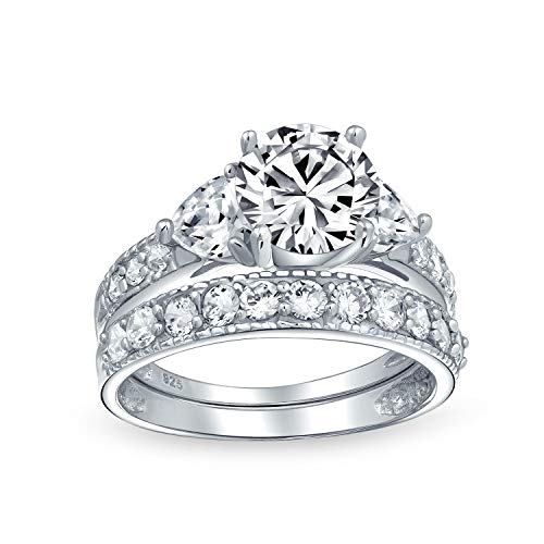 Bague de fiançailles en argent 925 solitaire 3 carats avec oxyde de zirconium pavé pour femme