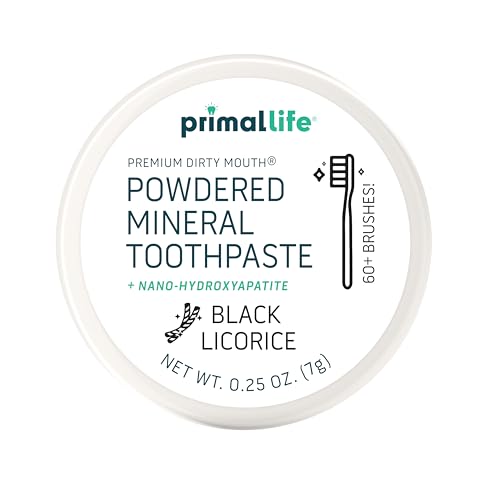 Image of Primal Life Organics - Dirty Mouth Toothpowder, Tooth Cleaning Powder, Flavored Essential Oils with Natural Kaolin & Bentonite Clay, Good for 60+ Brushings, Organic, Vegan (Black Licorice, 0.25 oz)