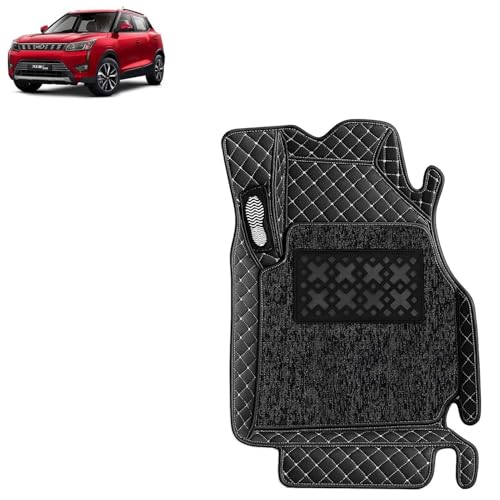 Image of KINGSWAY Accessories Premium 7D Car Floor Mats Only Compatible with Mahindra XUV 300 (Manual Transmission) Year 2019 to 2023, Set of 3 Pcs, 100% Waterproof & Washable 7D Car Foot Mats, Classic Black