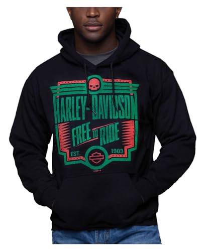 Harley-Davidson Men's Distressed Free To Ride Pullover Fleece Hoodie - Black