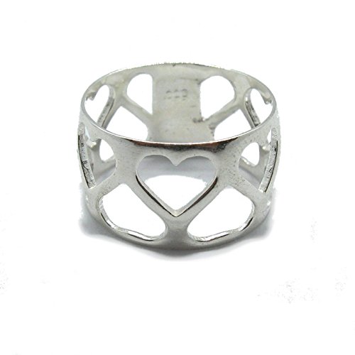 Bague en argent massif 925 Empress à bande large ornée de coeurs