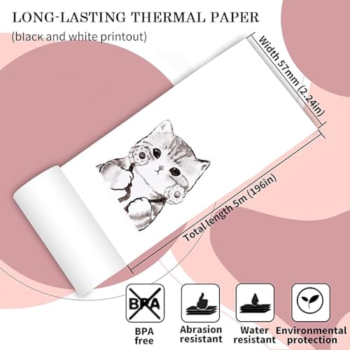 Image of Wireless Mini Printer Portable, Inkless Sticker Printer with 10 Rolls Paper,Bluetooth Thermal Printer Compatible with iOS + Android for Memo,Photo, Print Pod Best Gifts (Thermal Roll)