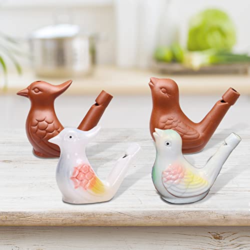 4 Stück Vogelpfeife - Handgemachte Keramik,Wasser Füllbar Keramische Pfeife mit Klang Von Klarem Vogelgezwitscher Geeignet für Heimdekorationsornamente, Spiele im Freien