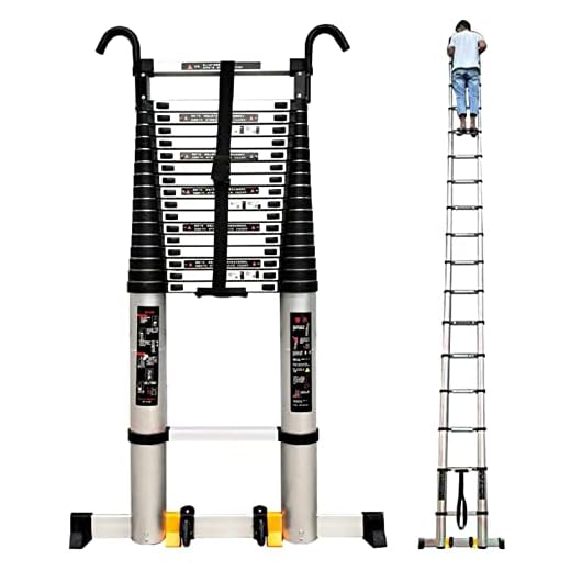 MIWOOYY Aluminum Telescoping Ladder 23ft / 24ft / 26ft, Heavy Duty Folding Telescopic Extension Ladders with Hooks & Stabilizer Bar, for Rooftop RV Attic Home Outdoor, 330 LBS Load (Size: 26ft / 8m)