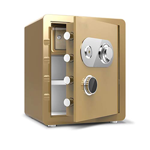 Caja Fuerte con Teclado y Cerradura de Seguridad para casa, Negocios, Oficina, Hotel, Dinero, Documentos, Joyas, Pasaporte (Dorado)