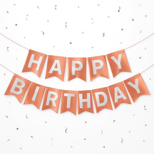 Image of Wanna Party Metallic Rose Gold Happy Birthday Banner,Gold Party Decorations Sign for Birthday Decor,Backdrop for Birthday Decoration Items for Kids & Adults (Paper)