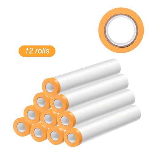 Image of HARFINGTON 12 Rolls Pre-Taped Masking Film 94.5 inch x65.6ft Tape and Drape Painters Plastic Drop Cloth Film with Tape Plastic Sheeting for Automotive Painting Covering