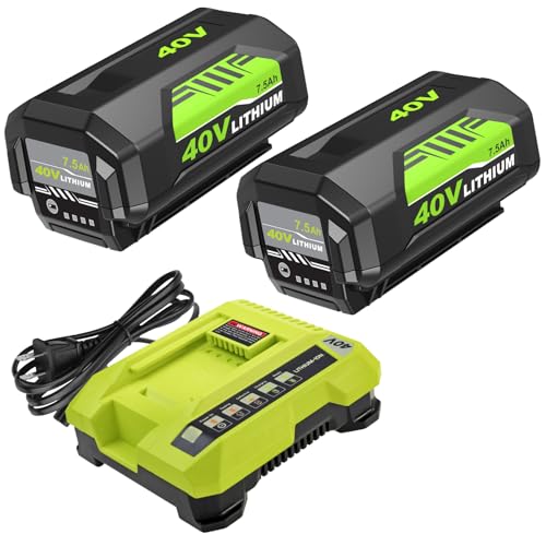 Image of 2Pack 7500mAh Batteries and OP401 Charger Replacement for Ryobi 40V Battery and Charger Compatible with Ryobi 40Volt Battery OP40261 OP40404 OP40501 OP40602 OP4075A Power Tools
