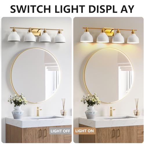 Image of Large Bathroom Vanity Light Fixture,4 Light Gold Vanity Lighting Fixture Over Mirror, 32 inch Wall Sconce Lighting for Bathroom Restroom Farmhouse,E26 Bulbs (Exclude Bulbs)
