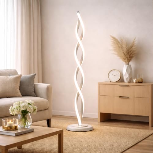 Arcadia Lampada da Terra LED Moderna Spirale | Piantana Design Contemporaneo | Luce Calda/Fredda | Lampada Salotto Camera da Letto Studio, Arredo Interni Elegante 120 cm (Bianco)