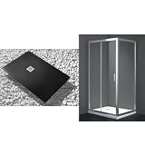 Douchebak 90 x 130 cm extra dun zwart + douchecabine 90 x 130 cm hoogte 200 cm met vast kristal en frontopening met 2 kristallen