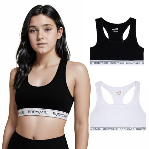 Image of BODYCARE Girls Crop Top with Cotton Spandex Sports | Double Layered & Non Wired |Full Coverage, Seamless, Racerback | Pack of 2 (Color & Print May Vary)